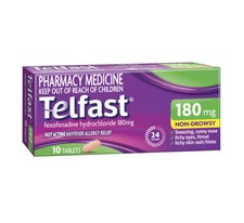Telfast 180mg For Hayfever Fast Relief Non-Drowsy - Works In 1 Hour - 10 Tablets