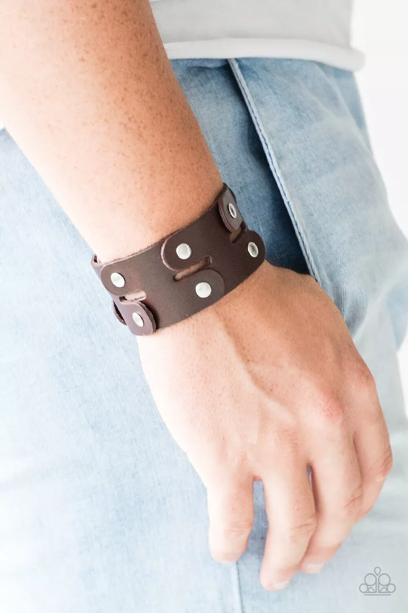 Paparazzi Mens bracelet DOWNRIGHT DESPERADO brown leather silver