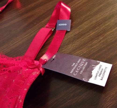 Cacique Red Lace Bra Ribbon Straps Bows Front Cross Strapping - 42DDD NEW/TAGS - Picture 18 of 20