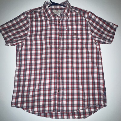 FjallRaven Men Shirt Extra Large Red plaid Cotton Button Up Short Sleeve Hiking