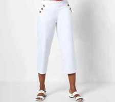 Belle by Kim Gravel Pet TripleLuxe Twill Wide Leg Cropped Pants White 12 A501206