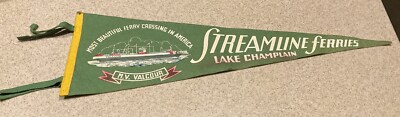Vintage Streamline Ferries Lake Champlain 27x9  Felt Pennant  M.V. Valcour 