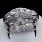 1/5 Ct Natural Diamond 3 Pcs Cross Wedding Band Ring Trio Set In Sterling Silver