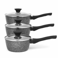 Salter 3pc 16/18/20cm Silver Megastone Non Stick Forge Aluminium Saucepan Set