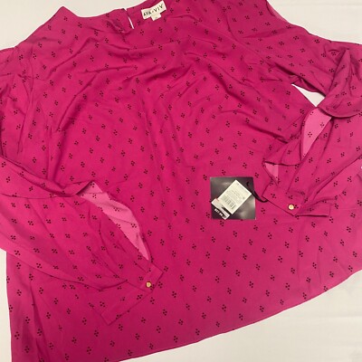 NWT AVA & VIV Women's Plus Size 1X Ruby Pink Print Ruffled Long Sleeve Blouse