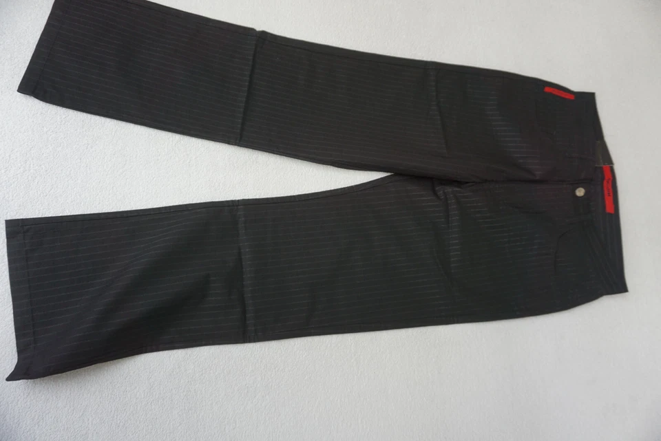 Signum Denver Hombre Confort Fit Pantalón Rayas 33/30 W33 L30 Fino Negro Nuevo - Imagen 2 de 4