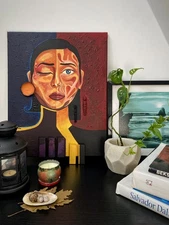 Water and Fire, 3D Acrylic Painting on Canvas, 16x20, Modern Abstract Portrait