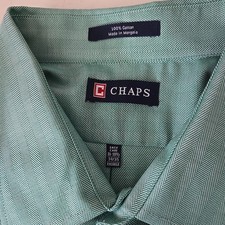 Chaps NWOT Easy Care Dress Shirt Long Sleeve Button 18 /34-35 Woven Print Green