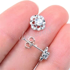 925 Sterling Silver Nickel/Lead-Free Flower Crystal 7mm Stud Post Earrings H1249