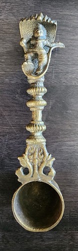 Hawan Ritual Spoon Brass  7 1/2" With Dancing Krishna