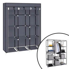 67" Gray Clothes Storage Closet Organizer Wardrobe Rack Shelf Dustproof Home USA