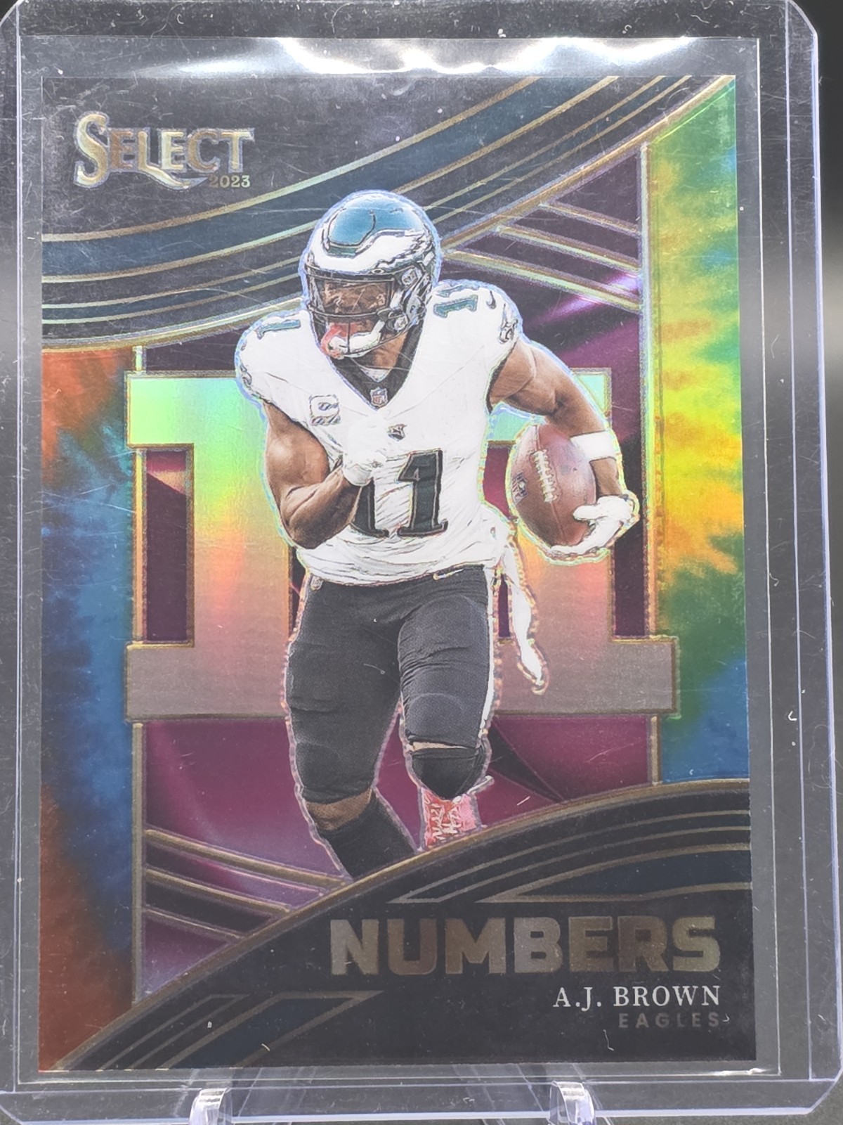 2023 Panini Select Aj Brown Numbers Insert, Tie Dye /25, #NMB-ABR