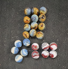 Lot of 23 Mixed Color Swirl Glass Toy Marbles Blue/White Red/White Yellow/Blue
