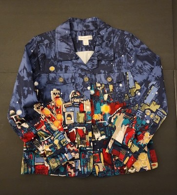 Christopher & Banks, Multicolor Red Blue, Women's Small Button Down Shirt, Used