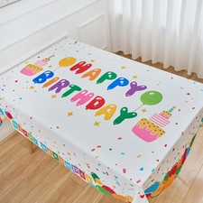Birthday Tablecloth Rectangle Happy Birthday Ballons White Table Cloth - 60 x...