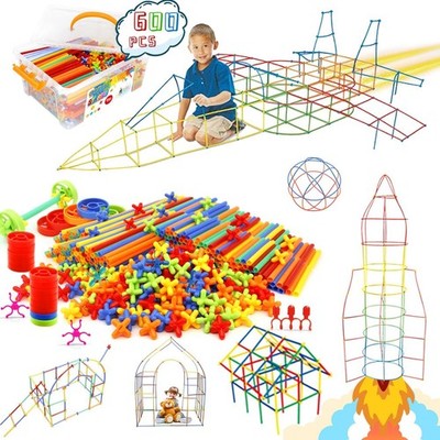 Ggiibro Straw Constructor Toys STEM Building 600Pcs Toy Interlocking Plastic Eng