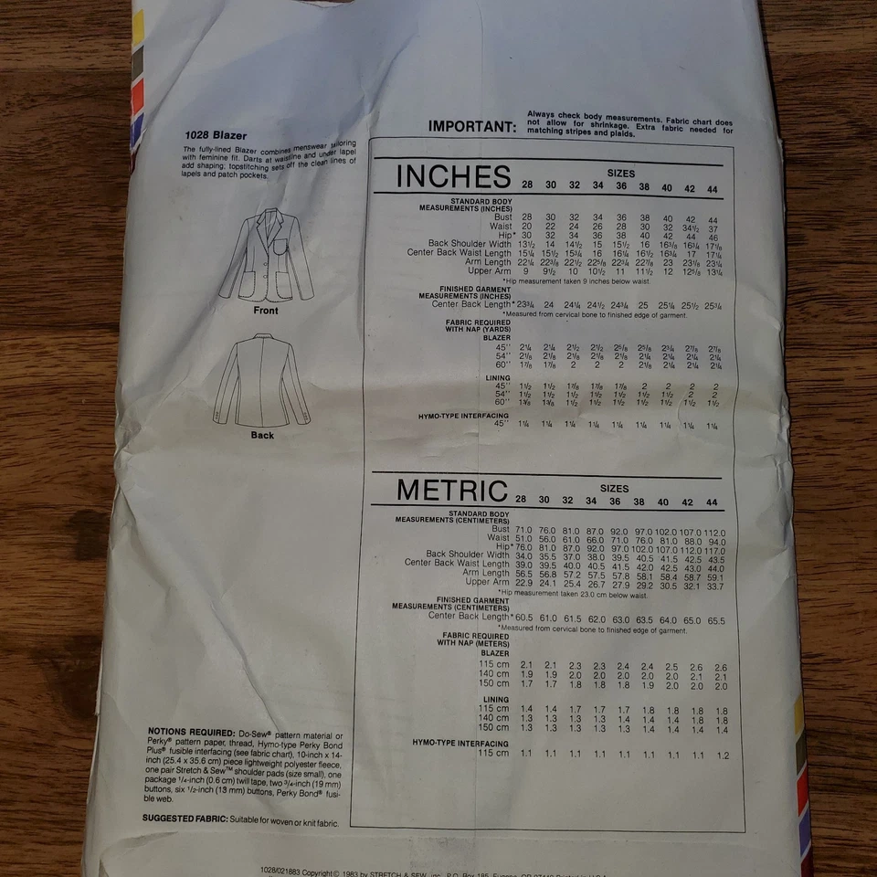 Stretch & Sew #1028 . Women's Blazer. Printed 1983. All Sz Bust 28 - 44. UNCUT - Image 2 of 2
