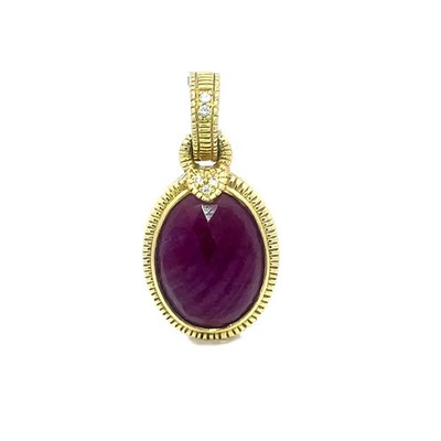 Judith Ripka Gold Anhänger 18k gelber Diamant & roter Farbstein ovale Form