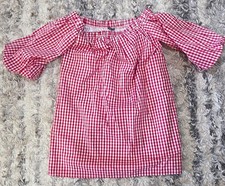 Soprano Red Gingham Bell Sleeve Off-the-Shoulder Cottagecore Dress