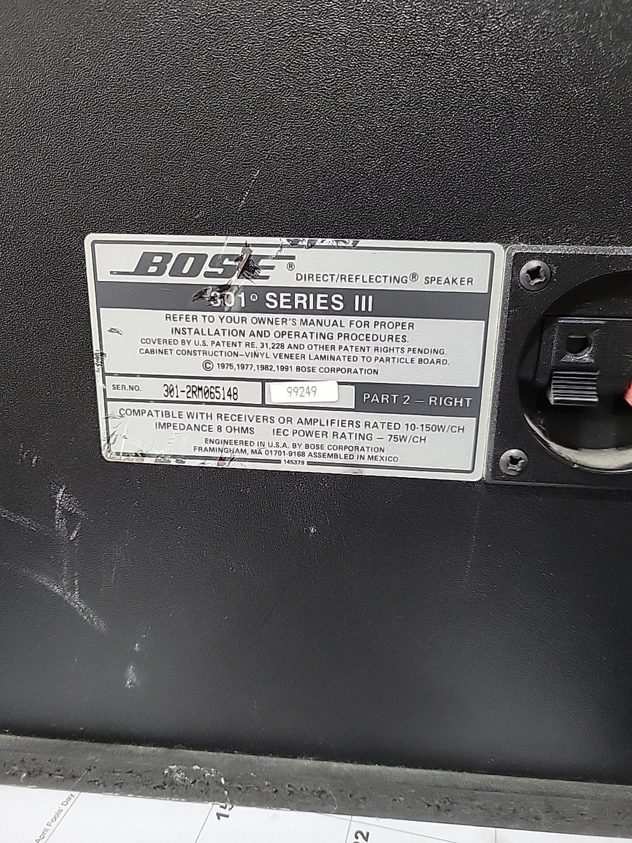 Bose 301 Series III Speaker Black Reflecting SINGLE Right Side | eBay