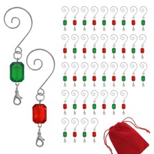 40 PCS 3 Inch Ornament Hangers, Red, Green Gems, S-Hooks, Lobster Claws
