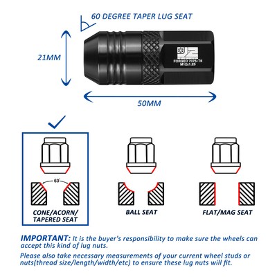 J2 Engineering 20Pc Black Aluminum M12 x 1.25 Open End Style Lug