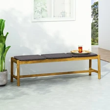 Three-Seater Bench Acacia Wood With Cushion Backless
