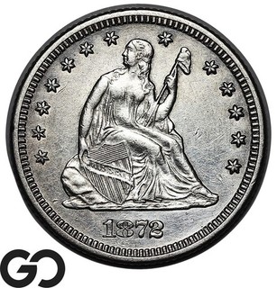 1872 Seated Liberty Quarter Key Date Tough This Nice Choice Unc Details