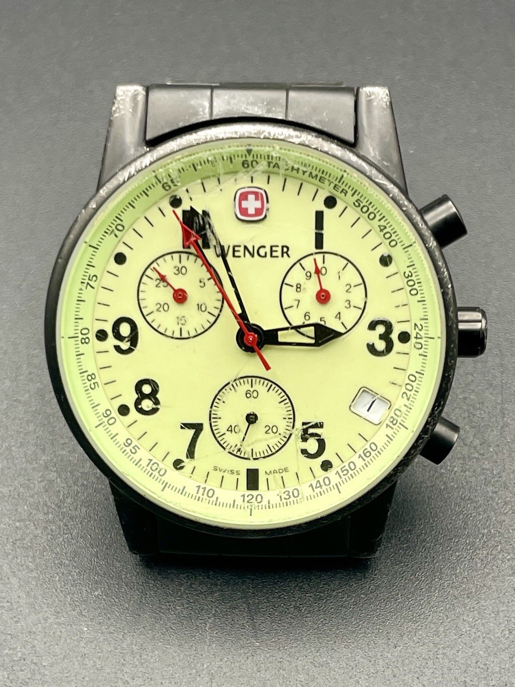 VINTAGE WENGER SWISS MILITARY PILOT MEN'S CHRONOGRAPH MINERAL CRYSTAL QUARTZ