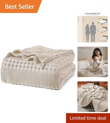 Luxurious 100% Cotton Waffle Weave Blanket - King Size, 108 x90  in Light Taupe