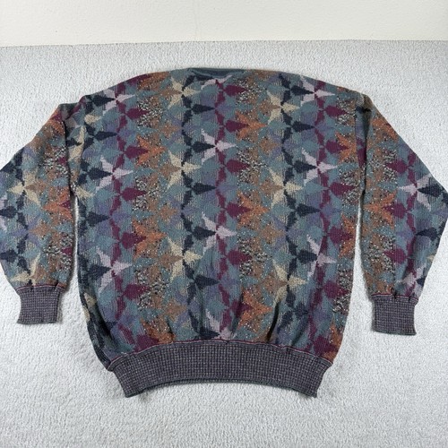 Vintage St Croix Sweater Mens Large Multicolor Grandpa 3D Pullover Crewneck 90s - Picture 3 of 6