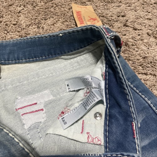 True Religion Low Rise Cyan Jeans Slim Fit Size 28 White Stitching 28x31 R200F1 - Picture 7 of 10