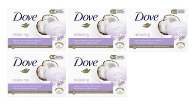 Dove 5x Seifen Soap Relaxing Kokosnuss Coconut Milk  Kokosmilch Cream Bars 90 gr
