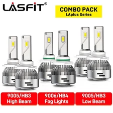 LASFIT Combo 6 9005+9005+9006 LED Headlight Bulbs High Low Beam White 6000LM Kit