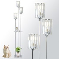 3-Light Modern Floor Lamp with Shelves | Crystal Shades | Chrome Finish