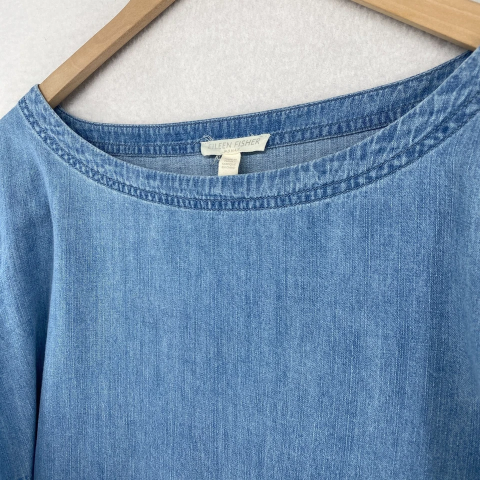 Vestido EILEEN FISHER 3x Plus Algodón Orgánico Denim Cambio Manga 3/4 Azul Foto 4 de 4