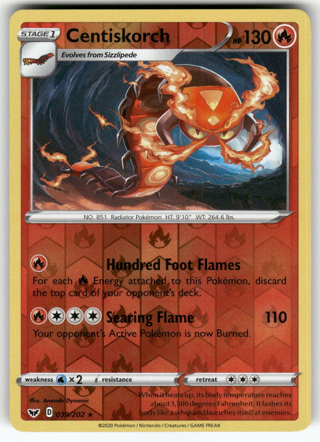 Centiskorch SWSH01: Sword & Shield Base Set Rare,Reverse Holo Pokemon Near Mint