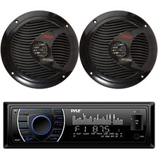 Pyle PLRMR27BTB 1-DIN Marine Bluetooth MP3 Receiver, 2x 6.5" 150W Max Speakers