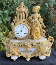 Antique 1874 French Japy Freres Figural Rococo Mantle Clock ALL ORIGINAL SEE VID