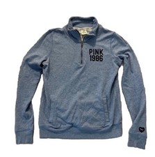 Victoria Secret PINK Quarter Zip Pullover Sweatshirt Blue Size XS Pink Dog Logo