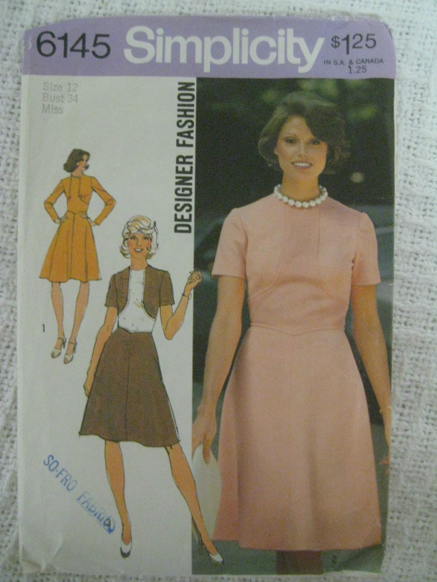Vintage Simplicity 6145 TOP STITCHED DESIGNER DRESS Sewing