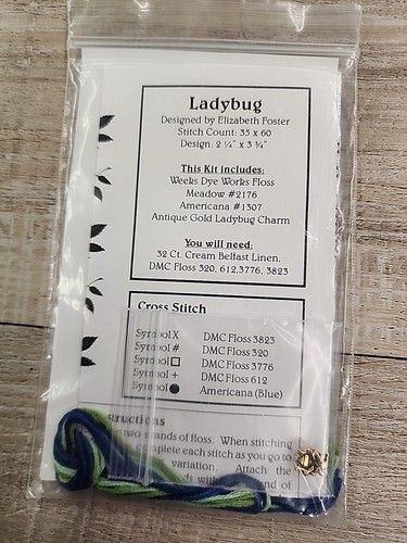 Little Leaf Designs Cross Stitch Pattern Floss Ladybug Charm Kit - Picture 2 of 3