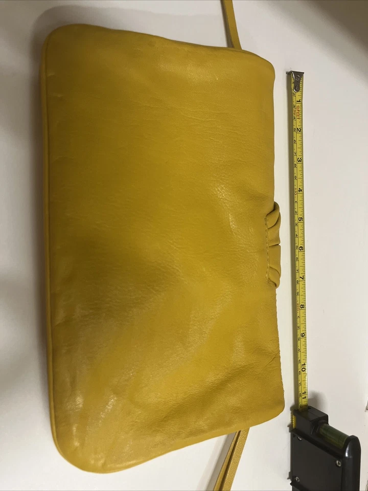 Gianni Bini Clutch Purse Yellow 11X7” Fold-over Magnetic Closure Zipper Pockets - Image 2 of 4