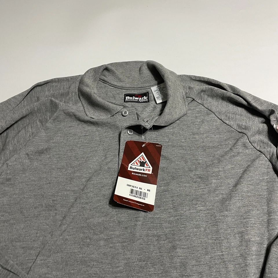 Camisa polo Bulwark FR resistente al fuego para hombre manga larga talla 4XL gris nueva con etiquetas Foto 2 de 4