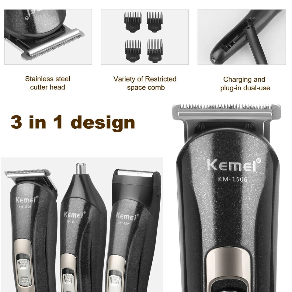 Cortapelos profesional Kemei recortadora inalámbrica máquina de corte de barba peluquero Foto 4 de 4