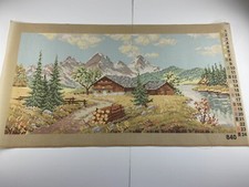 Unbranded Needlepoint Tapestry Canvas Log Cabin Mountain 35in By 17in 10 Count
