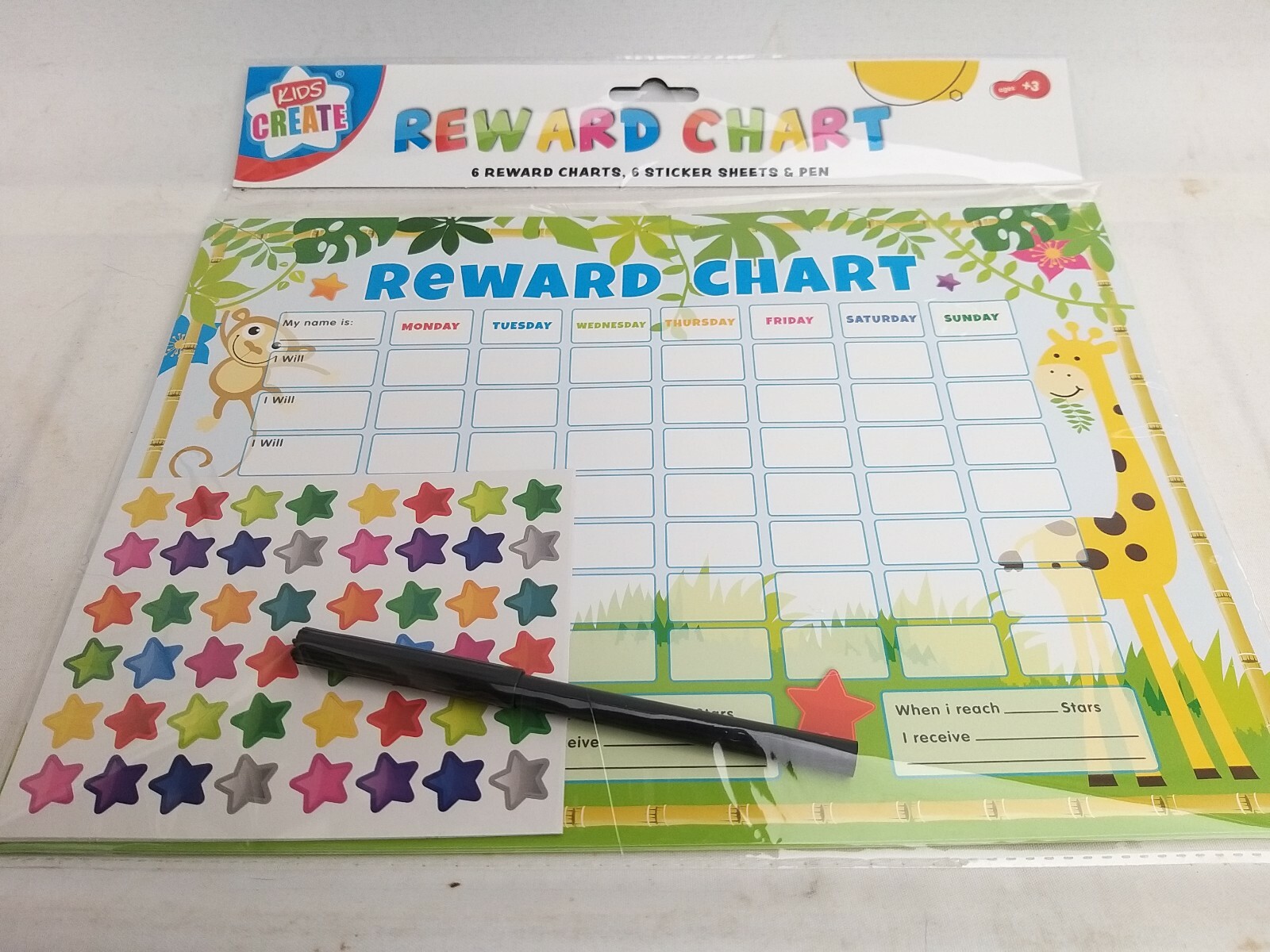 Childrens Kids Create Behaviour Reward Chart Star Stickers Preschool Jungle