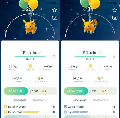 Shiny Flying Pikachu Green balloon Taiwan MaIe FemaIe - P T C - Read Description