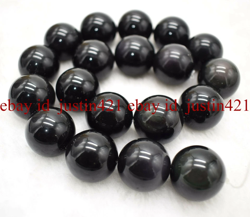 Real Natural 20mm Black Obsidian Round Gemstone 15 Inch Loose Beads AAA - Image 2 of 4