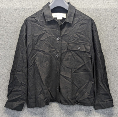 Treasure & Bond Linen Blend Shirt Jacket Collared Black Size Large